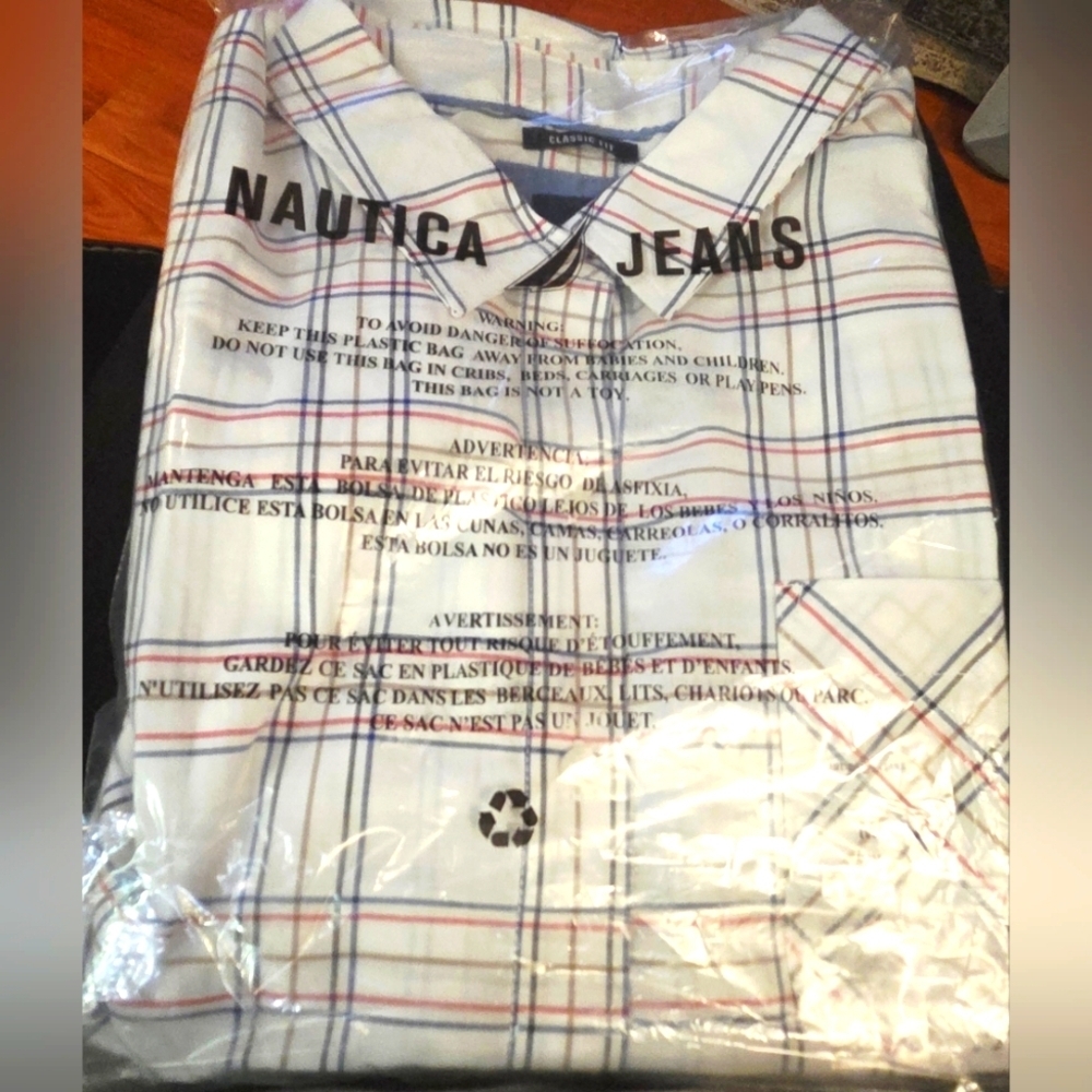 New Nautica Jeans providence plaid cotton roll-tab Shirt - Picture 8 of 9
